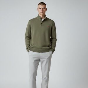 Polo Ralph Lauren Mens Green Cotton Knit Half Button Shawl Collar Sweater Size L